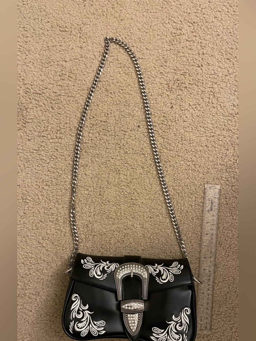 Poster girl Black Embellished Crossbody Bag with Silver Chain